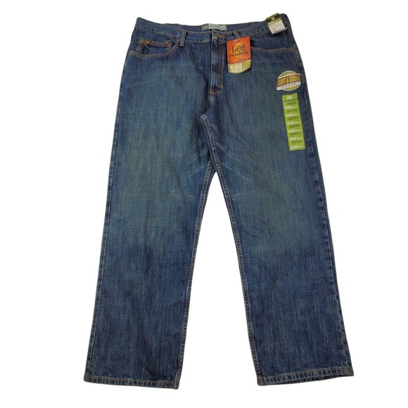 CC - Lee Relaxed Straight Leg Jeans Men 40X30 Dark Wash Round Midnight NWT - Picture 1 of 10